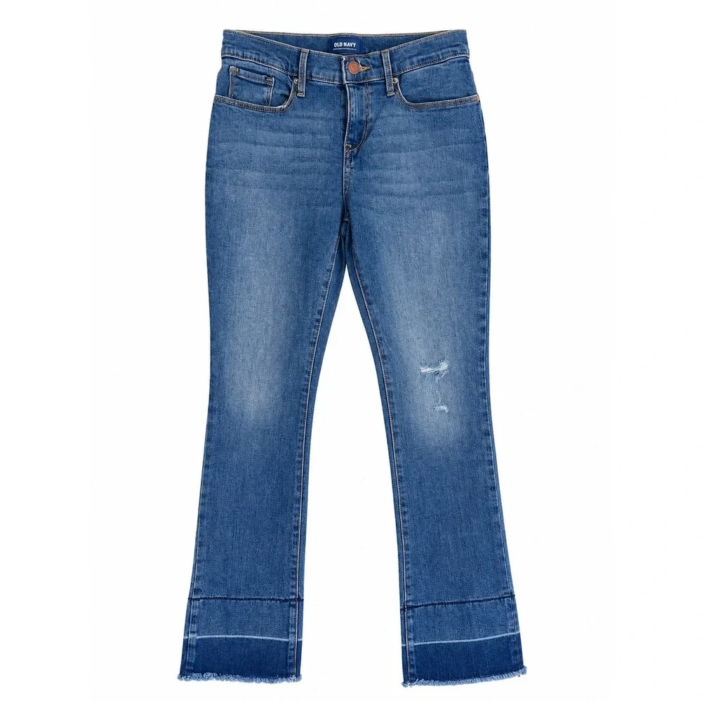 NWT Old Navy Girls Bootcut Jeans Size 12 Blue Denim Fringe Hem Y2K Western